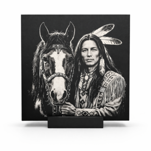 Native American & Horse – American Steel Heritage Series (Black Aluminum Engraving)