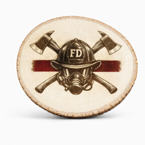 Thin Red Line Firefighter Wood Slice Plaque