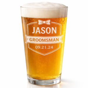 Wedding Party Gift Bundle – Engraved Pint Glass + Live Edge Coaster Set (Full Party Package)