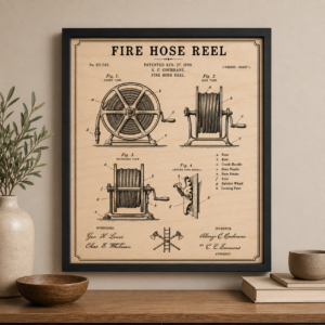 Fire Hose Reel Patent Wall Art
