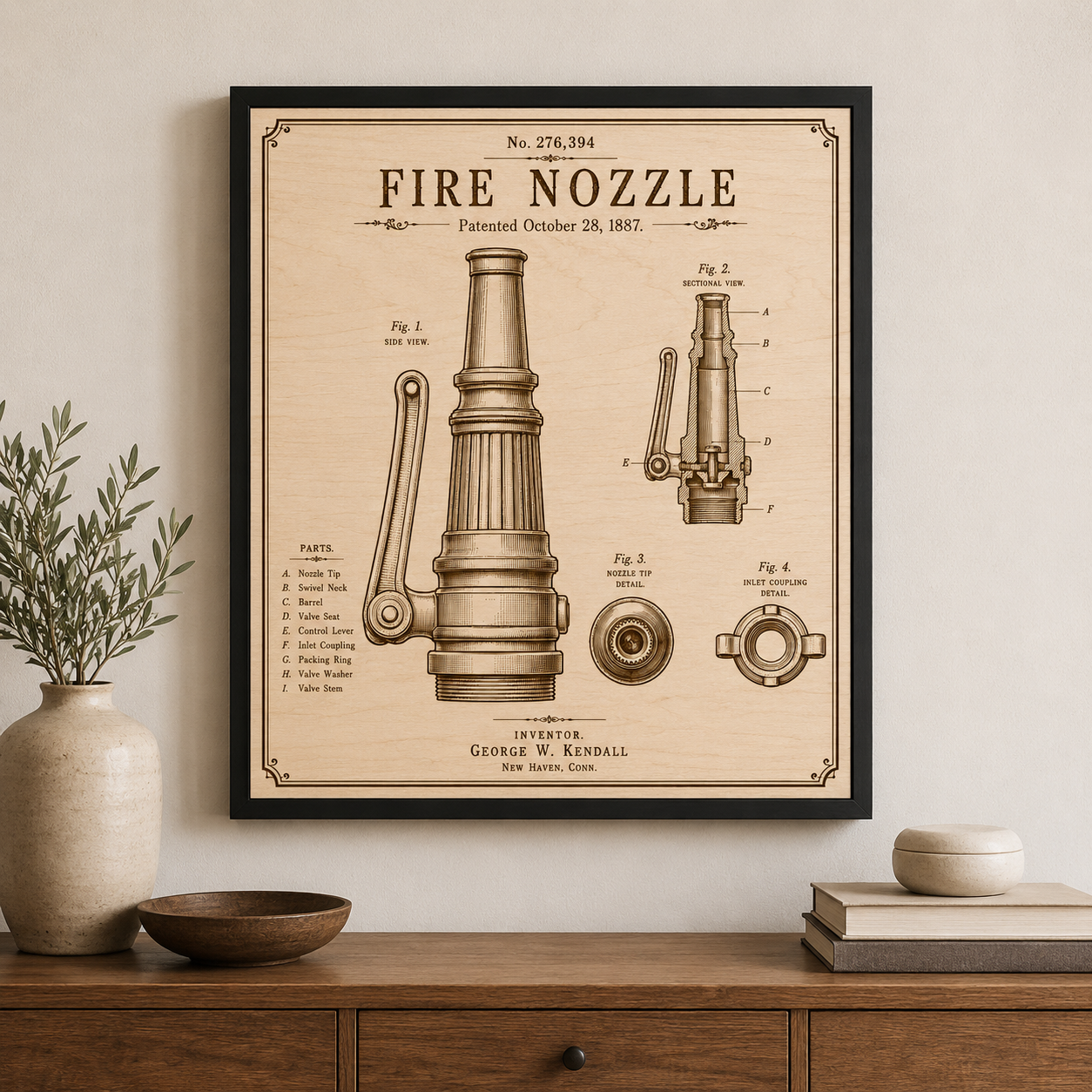 Fire Nozzle Patent Wall Art