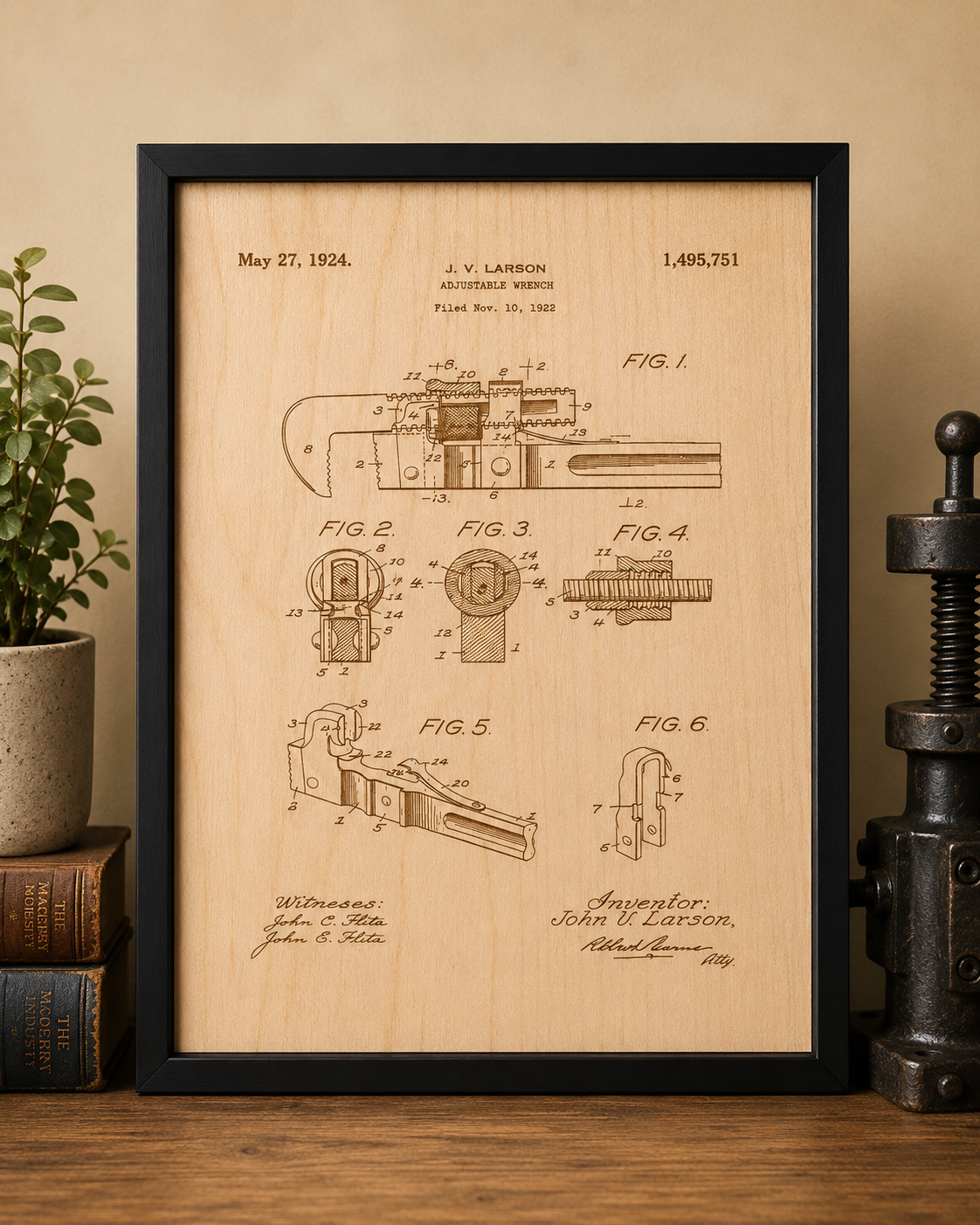 Adjustable Wrench Patent Wall Art