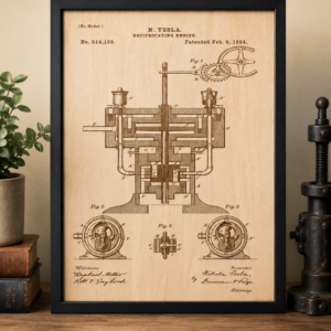Tesla Reciprocating Engine Patent Wall Art