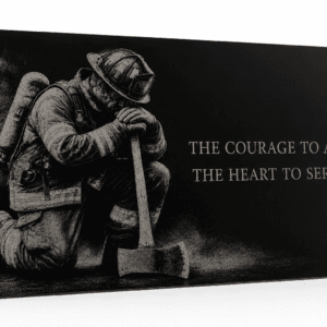 Laser-engraved black acrylic firefighter tribute wall art – The Courage to Act