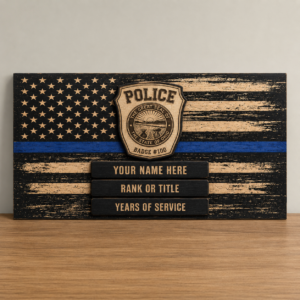 Custom Police Recognition Plaque – Personalized Thin Blue Line Flag & Badge