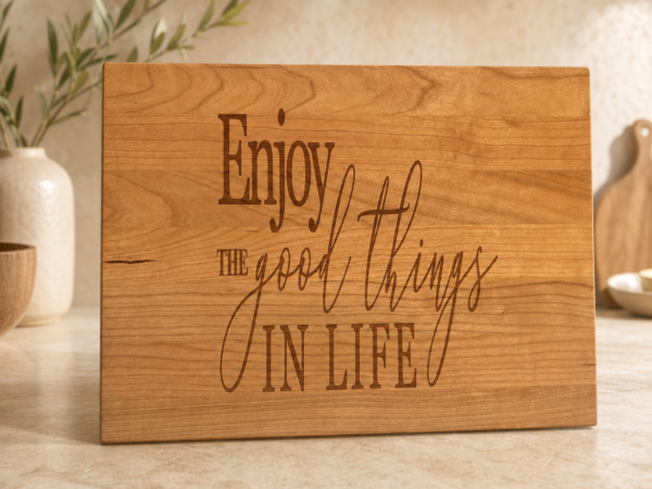 Enjoy the Good Things engraved serving board