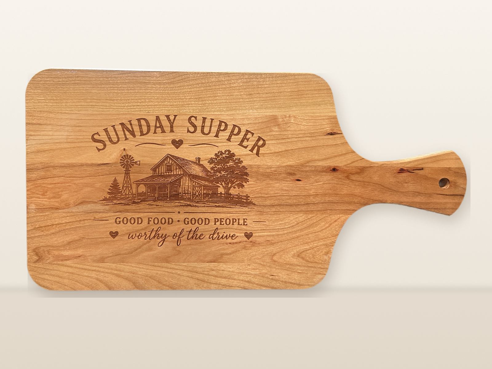 Sunday Supper Cherry Cutting Board engraved hardwood cutting board