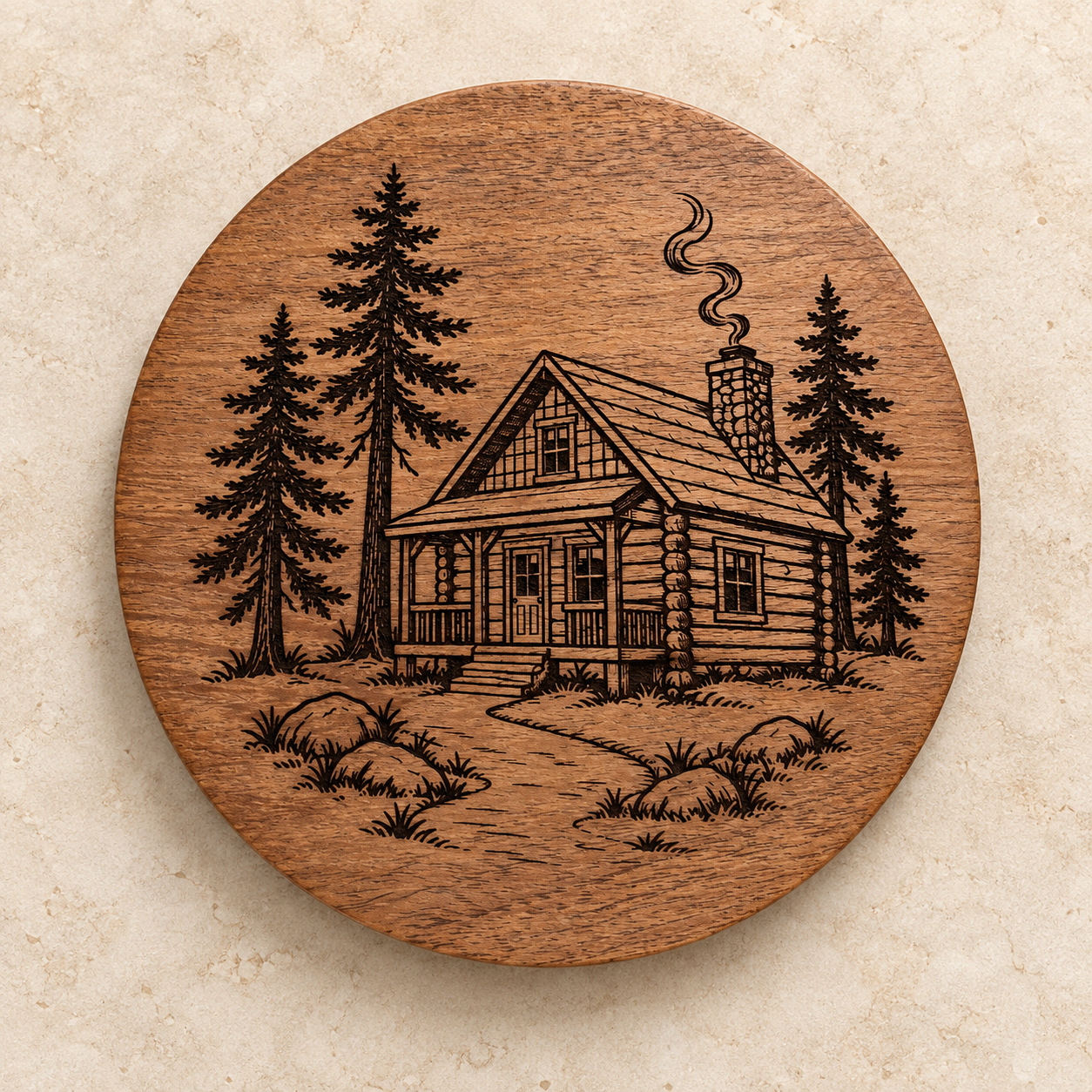 Cabin engraved coaster from 55-7 Custom Works
