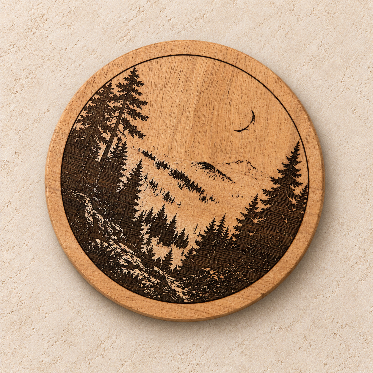 Forest mountain engraved coaster from 55-7 Custom Works