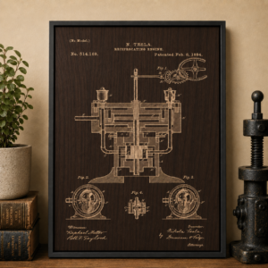Tesla Reciprocating Engine Patent Wall Art