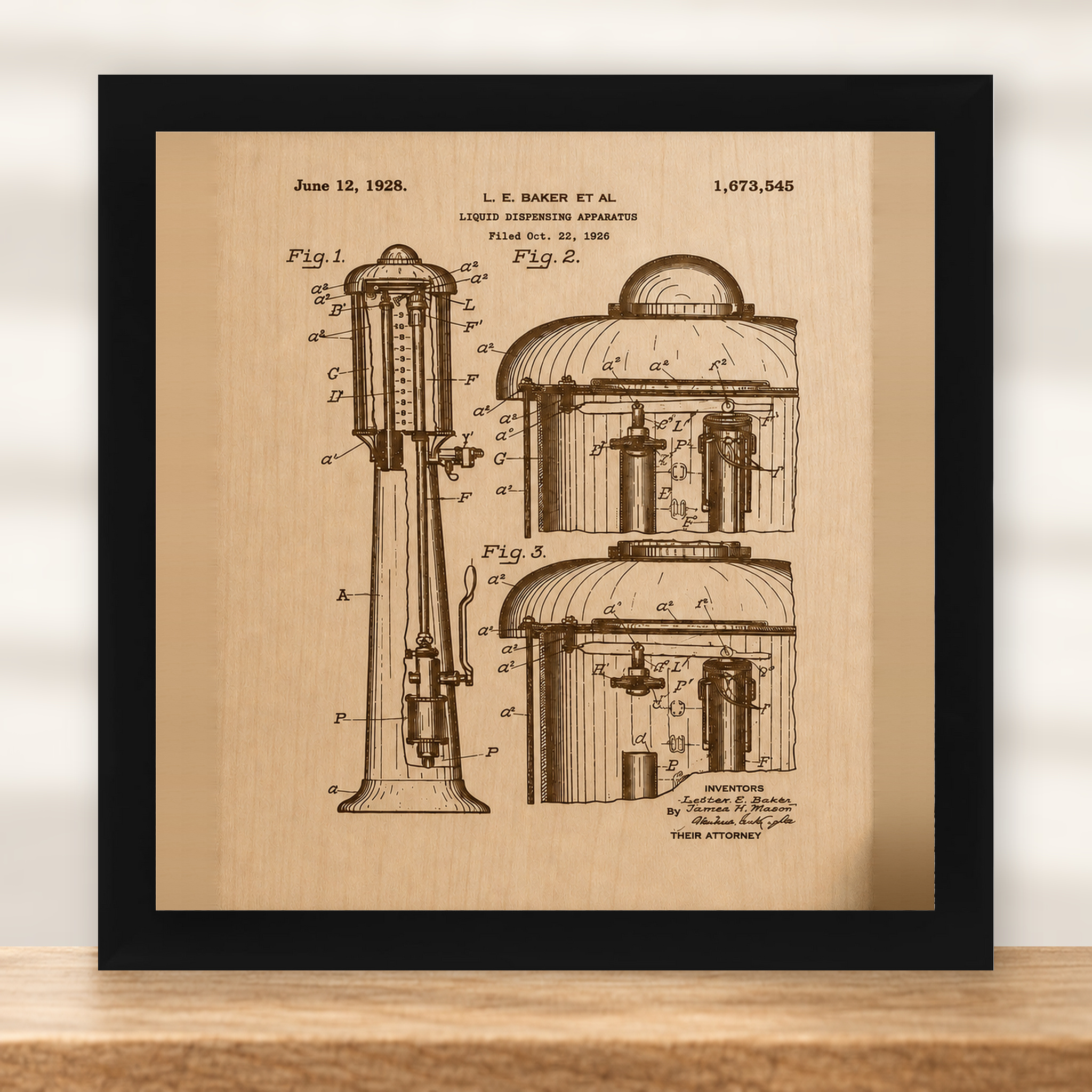 Visible Gas Pump Patent Wall Art - Natural Birch - framed in black