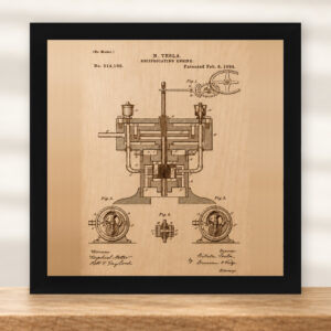 Tesla Reciprocating Engine Patent Wall Art