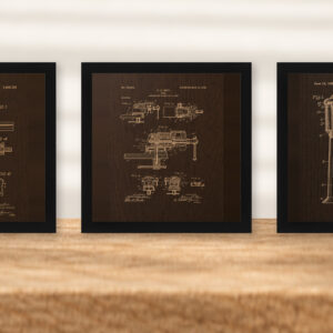 Garage & Workshop Patent Wall Art Set – Wrench, Vise & Gas Pump