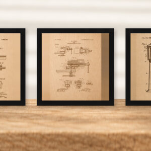 Garage & Workshop Patent Wall Art Set – Wrench, Vise & Gas Pump
