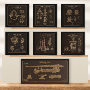Complete Fire Service Patent Wall Art Collection | 7-Piece Firefighter Gift Set