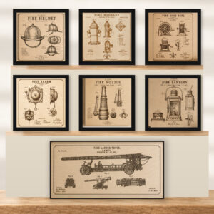 Complete Fire Service Patent Wall Art Collection | 7-Piece Firefighter Gift Set