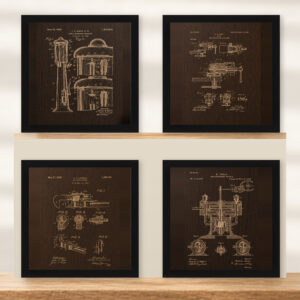 Complete Industrial Patent Wall Art Collection | 4-Piece Garage & Workshop Set