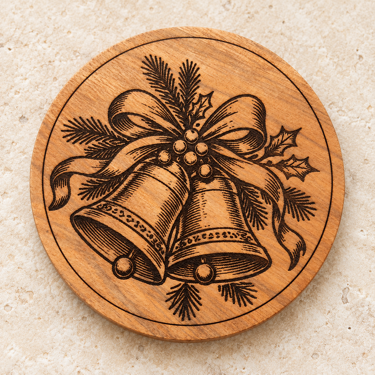 Christmas Bells engraved seasonal coaster from 55-7 Custom Works