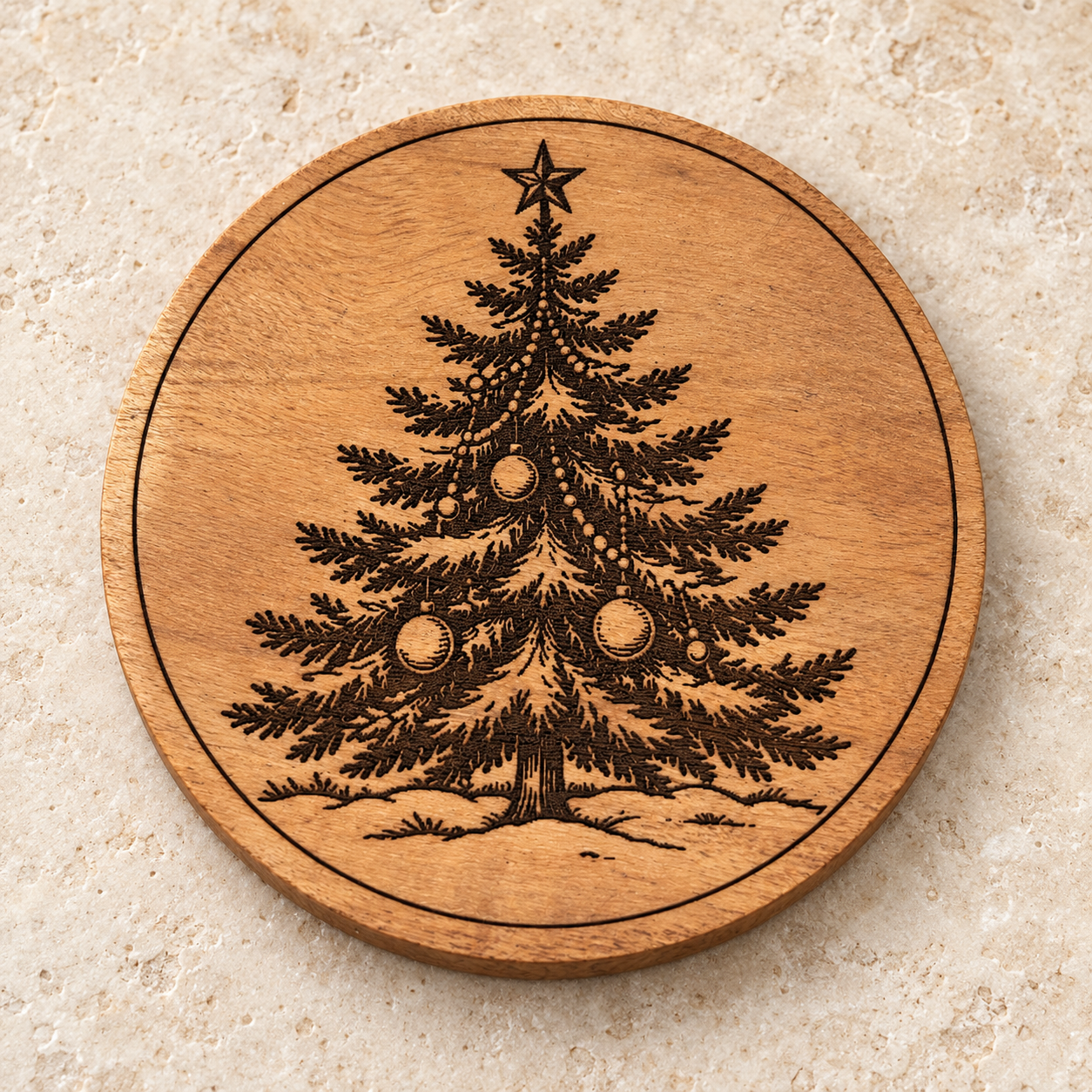 Christmas Tree engraved seasonal coaster from 55-7 Custom Works