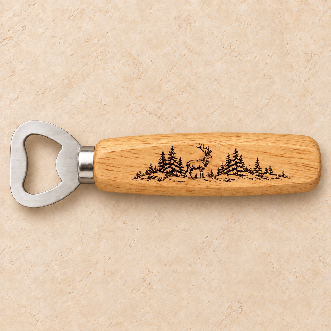 Stag and Pines engraved winter bottle opener gift from 55-7 Custom Works